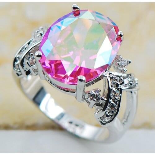 Rose Rainbow Crystal Zircon 925 Sterling Silver Top Quality Fancy Jewelry wedding Ring Size 6 7 8 9 10 11 F1145