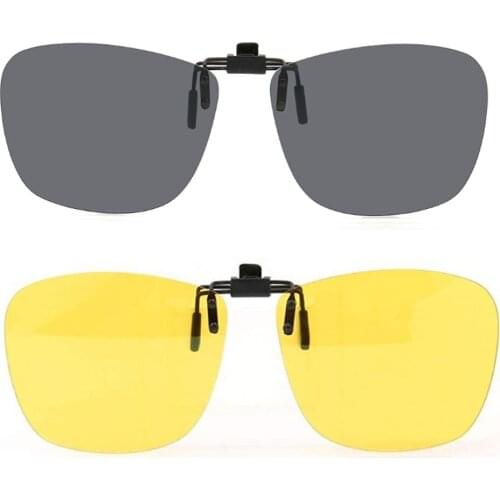 Clip On Polarized Square Sunglass Lenses Flip Up Men Women Fashion UV Protection driving nightvision black brown blacksunglasses