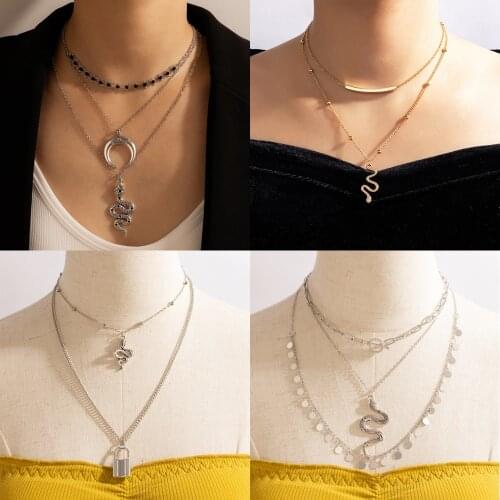 Tocona Boho Snake Necklace for Women Charming Multi-layer Tassel Geometry Alloy Metal Pendant Necklace Party Jewelry Collar