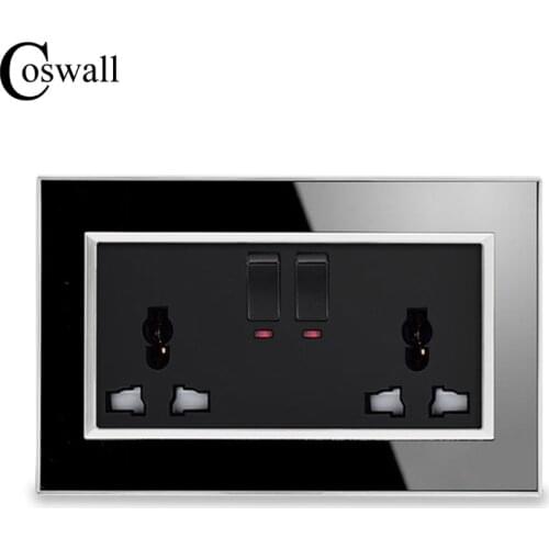 Coswall 146 Type Universal Multi-function Switched Socket With Neon Luxury Wall Power Outlet Acrylic Crystal Mirror Panel
