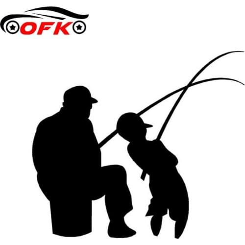 MAN AND BOY FISHING Fun Vinyl High-quality Decor Decals Car Sticker Black Silver 16cm *14.2cm