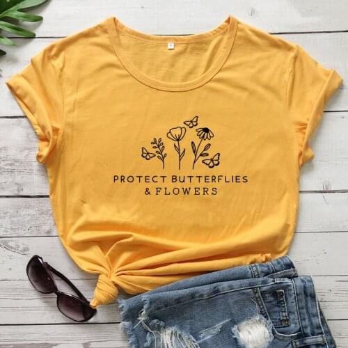 Protect Butterflies & Flowers T-shirt Aesthetic Summer Graphic Ethical Vegan Tees Tops Women Positive Motivation Quote Tshirt