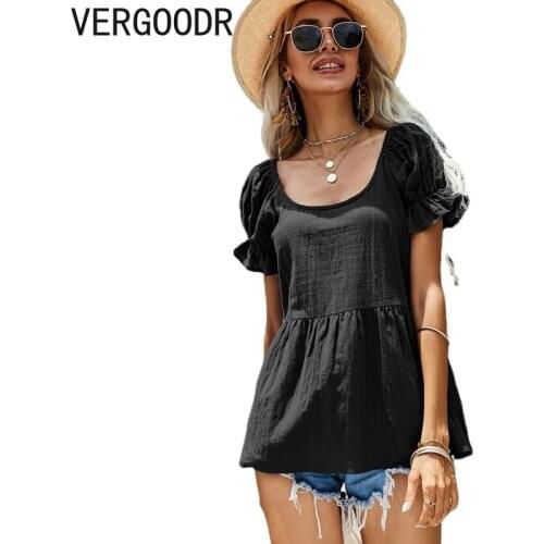 Short Buttterfly Sleeve Cotton T Shirt for Women Summer Round Neck Doll Top Women Tops Solid Color Ruffle Short Women Tops Tee