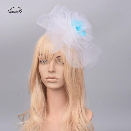 Handmade Lady Women Bridal White Mesh Net Fascinator Hats Wedding Races Ascot Cocktail Party Hair Jewelry Clip Headdress Hairpin