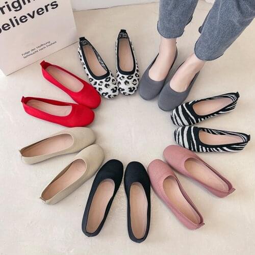 Womens Knitted Shoes Spring/summer 2021 New Soft-soled Flat-bottom Woven Breathable Flying Woven Ballet Shoes Women