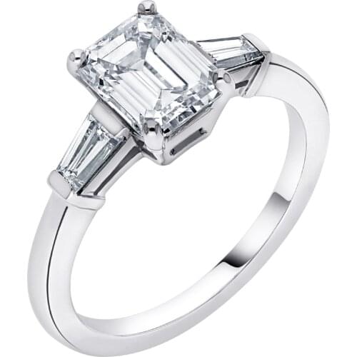 14K Au585 White Gold Ring Women Wedding Anniversary Engagement Ring Trapezoid Rectangle Emerald Moissanite Diamond Elegant Cute