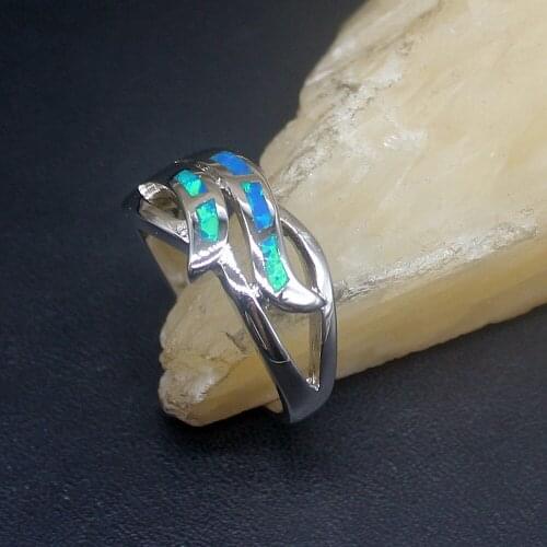 Hermosa Unique Trendy Blue Opal Genuine 925 Silver Band Ring Wedding Engagement Gifts for Women Size 8# 20214280