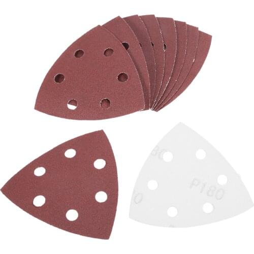 10pcs Triangle Grit Sand Paper 6 holes 90*90*90 40/60/80/100/120/180/240/320 Sanding Sheets Hook and Loop Sander Pad Polish tool