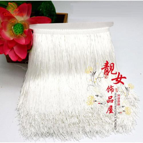 CHENGBRIGHT 10Meters/Lots 30cm Wide White Lace Fringe Trim Tassel Fringe Trimming For DIY Latin Dress Stage Clothes Accessories