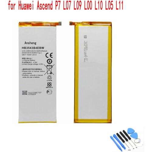 100% NEW Original 2460mAh HB3543B4EBW Battery For Huawei Ascend P7 L07 L09 L00 L10 L05 L11 Mobile Phone