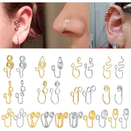 13PCS/Lot Stainless Steel Fake Nose Ring Hoop Septum Rings U Shaped Lip Ring Earring for Women Fake Piercing Jewelry Non-Pierced