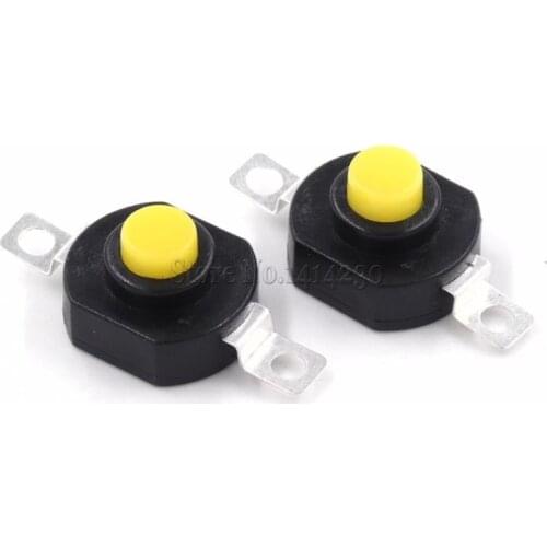 2Pin Horizontal Flashlight Button Switch 1412-KD Self Lock ON-OFF SPST Yellow Push button 1.5A 250V AC Length 14mm width 12mm