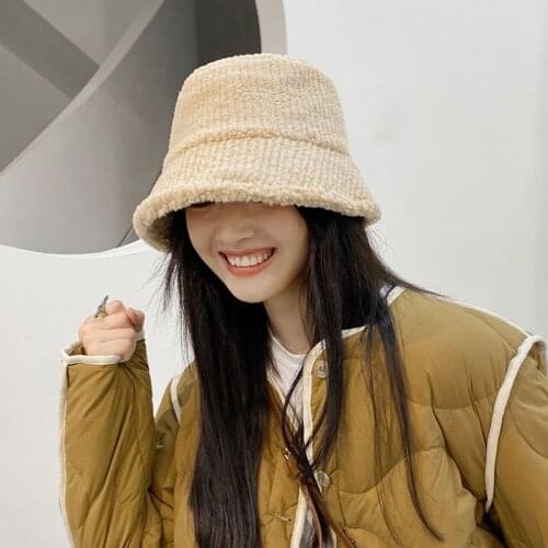 2020 Teddy Velvet Warm Ear Protector Fisherman Hat Accessories vintage Lamb Velvet Cap Lovely Plush bucket hat New Hats for girl