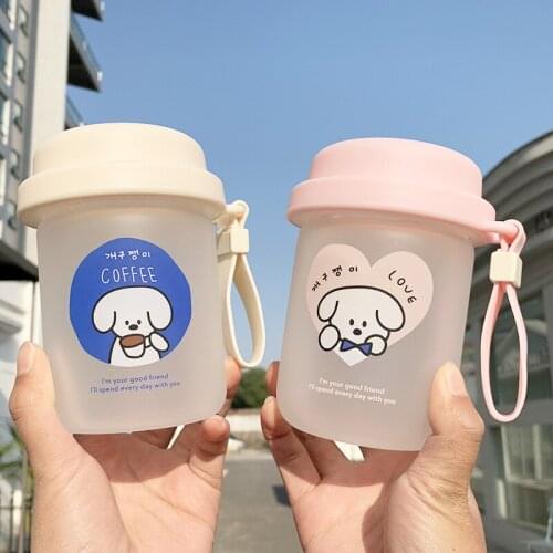 340ml Simple Creative Cute White Borosilicate Glass Bottle INS Dog Portable Handle Cup Male Female Student Couple Water Bottle