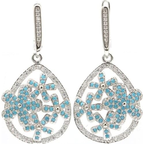 36x19mm Luxury Created Rich Blue Violet Tanzanite White CZ Gift For Ladies Silver Earrings