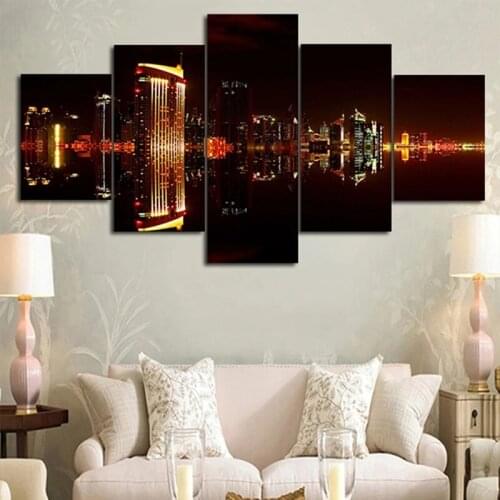 5 Pieces Picture Wall Art City Night View Dubai Modern Home Decoration Living Room Dining Room Bedroom Canvas Painting Posters