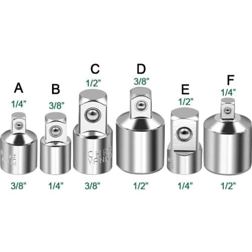 6Pc Ratchet Wrench Socket Converter Sleeve Head Adapter 1/2 "Big Fly To 3/8" Fly To 1/4 "Stainless Steel to 1/4" To 1/2 "To 3/8"
