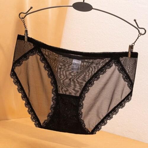 Hollow Out Sexy Lingerie Corset Lace Bow Girls Underwear Low Waist Mesh Perspective Womens Briefs Seamless Transparent Panties