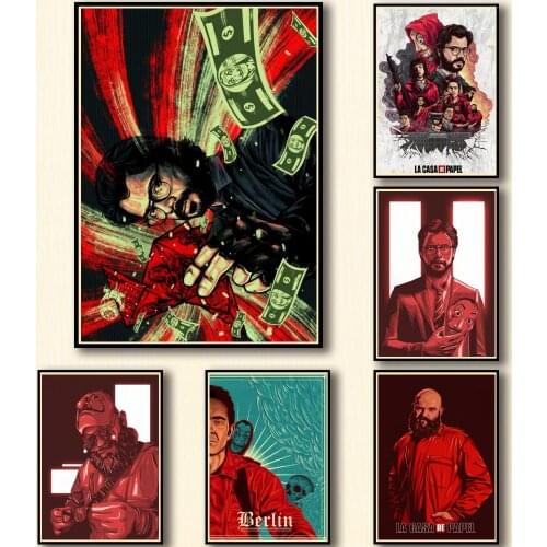 50 Designs La Casa De Papel Whitepaper Poster Money Heist Poster Art Painting Fancy Wall Sticker for Coffee House Bar