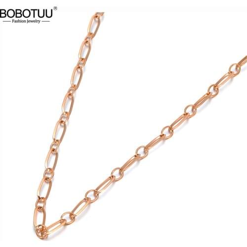 BOBOTUU Hiphop/Rock Titanium Stainless Steel Geometry Chain Pendant Necklace For Women Girls Trendy Chain Link Necklace BN20041
