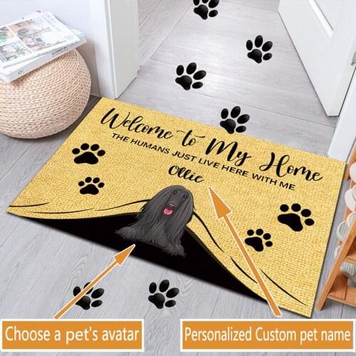 “Wecome To Our Home“ Personalized Custom Dog Door Mat Flannel Entrance Rug Durable Indoor And Outdoor Carpet Non-Slip Doormat
