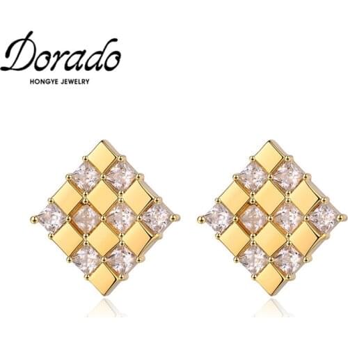 Dorado Trendy Square Sparkling Cubic Zirconia Stud Earring for Women Classic Ear High Quality Metal Fashion Jewelry Brincos