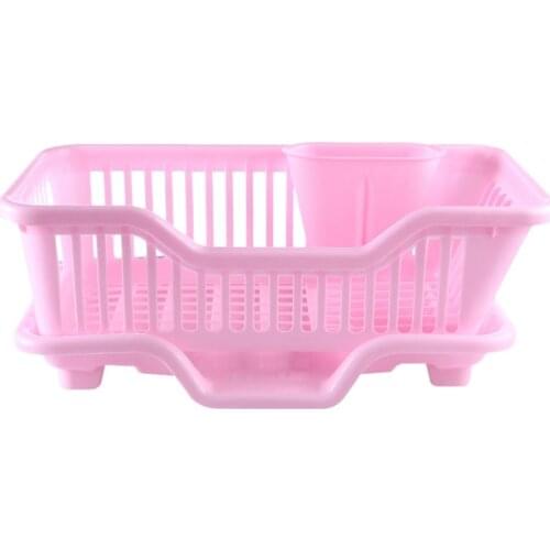 Environmental Plastic Kitchen Sink Dish Drainer Set Rack Washing Holder Basket Organizer Tray, Approx 17.5 x 9.5 x 7INCH (Pink)