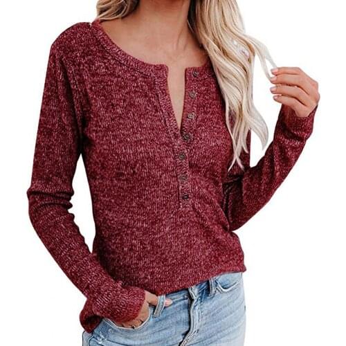 New Autumn Women T-Shirts Elegant Long Sleeve Solid Color T Shirts O Neck Buttons Tunic Casual Tops Streetwear