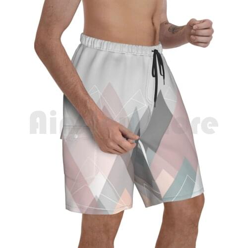 Graphic 105 Beach Shorts Men Beach Pants Swim Trunks Abstract Shape Landscape Mountain Geometric Line Pastel Graphic