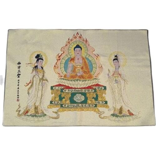 China old Tibet silk Thangka like hanging painting fengshui three saints of the West