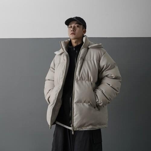 Korean Parka Men Japanese Streetwear Leather Puffer Jacket 2021 Mens Hip Hop Black Winter Bubble Jackets Coats Couple