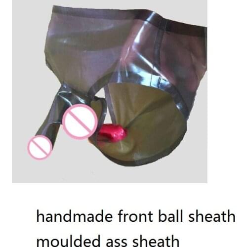 Latex shorts briefs with ball penis sheath anal mould sheath boxer pants with egg condom