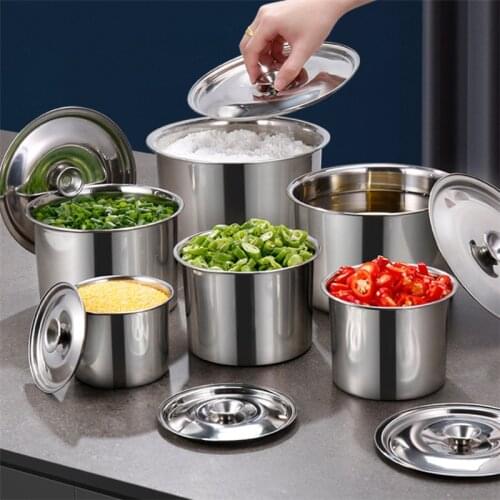 Thickness Stainless Steel Condiment Bowl Seasoning Tank Oil Barrel Egg Beating Basin Stewed Pot Milk Can Salt Storage Bottle