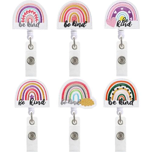 Fashion Cute Rainbow Shape Retractable Nurse Badge Reel Clip Badge Holder Students Doctor ID Card Holder keychain 2021