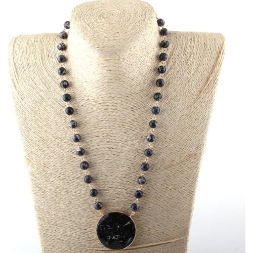 MOODPC Fashion Bohemian Jewelry Multi Color Stones Rosary Chain Matching Stone Pendant Necklaces For Women Ethnic Necklace