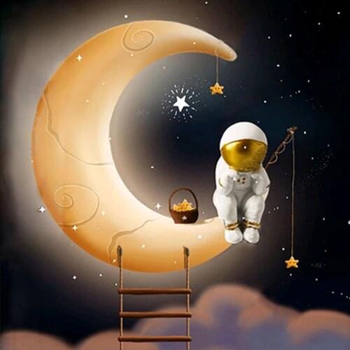 Cartoon Cute Paintings For Children Kids Nursery Room Astronaut Space Nightstars Painting Canvas Wall Art Decor Prints Pictures