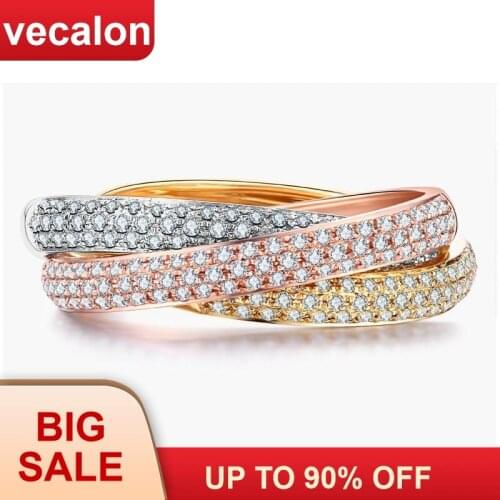 Vecalon 3-in-1 Cross Promise Ring Set 925 sterling silver Pave setting 5A Zircon Cz Engagement rings for women Men Jewelry Gift