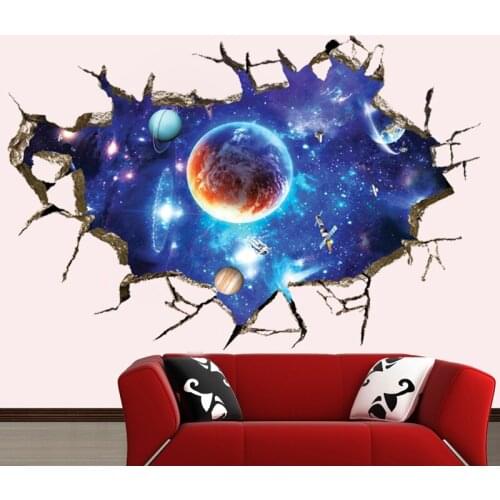 3d Blue Universe Galaxy Planet children wall stickers for kids rooms nursery baby bedroom home decoration decals murals