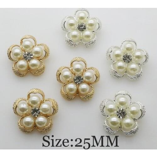 2019 New 10pcs 25mm Alloy Rhinestone Pearl button Sewing metal floral center scrapbooking DIY intimate accessories