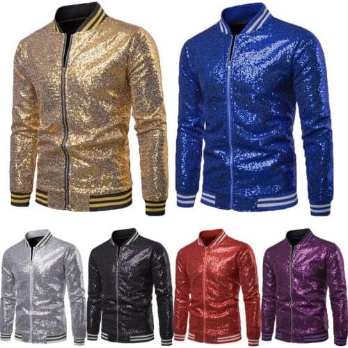 New Mens Bling Sequined Jacket Shiny Gold Varsity Jacket Wedding Coats Fashion Jacket Outwear Men Party Stage Prom Chaqueta