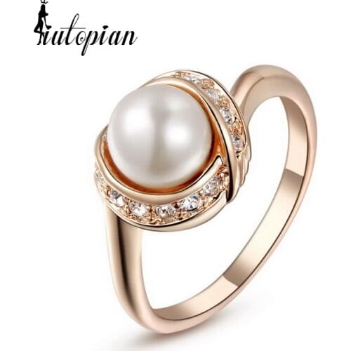 Iutopian 2021 New Arrival Elegant Pearl Ring For Women 18K Gold Plated Don't Fade Party Jewelry #RG93137