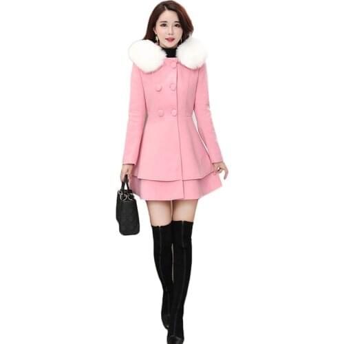 Autumn and winter woolen coat womens mid-length Korean version of the 2019 new pink slim was thin chic wool coat feminina JD761