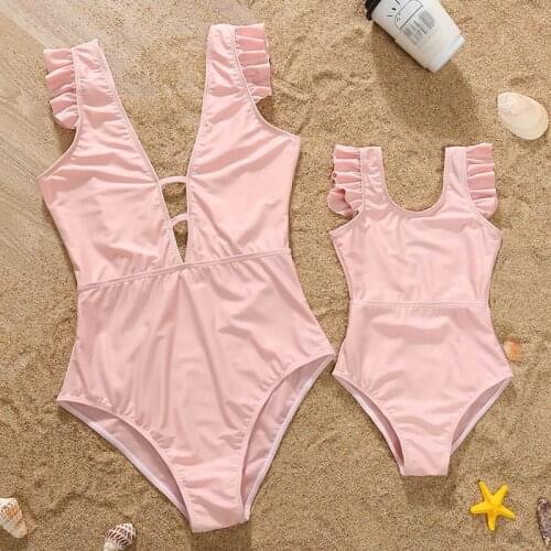 0-9 Years Baby Girl Women One Piece Pink Swimwear Mother And Me Bikini Infant 2021 Swimsuit Kids Toddler Girl Clothes Beach Wear