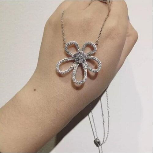 Hot Sell 925 Sterling silver Flower Necklaces Pendants with White Sapphire Necklaces For Women Birthday Cocktail Jewelry gift