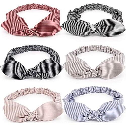 Fashion Striped Print Rabbit Ears Headband For Women Elastic Hairband Bow Knotted Girls Turban Cute Hair Holder Hair Accessories