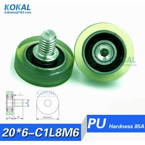 [PU20*6-C1L8M6]Free Shipping 10pcs high quality stainless steel screw M6 TPU PU rubber sorter roller wheel 6*20*6mm