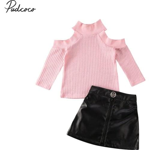 Pudcoco 1-5Y 2020 Fashion Infant Baby Girls Kids Clothes Sets Long Sleeve Knit Off Shoulder Pullover Sweater Tops Skirt Outfit