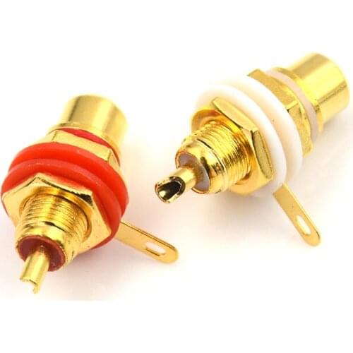2pcs/lot Amplifier Chassis Phono Connector with nut solder cup Panel Mount Gold Plated RCA Female plug Jack Audio Socket