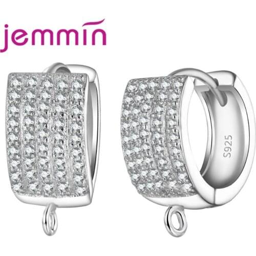 Luxury Fine 925 Sterling Silver Earrings Components Jewelry Full Clear Micro Rhinestone Hoop Ear Wire Making Findings