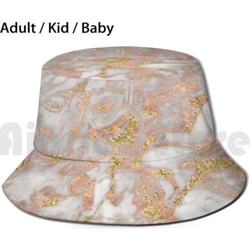 Pink Rose Gold Marble Sun Hat 3218 Bucket Hat Marble Pink And Gold Marble Pink And Gold Geology Rocks